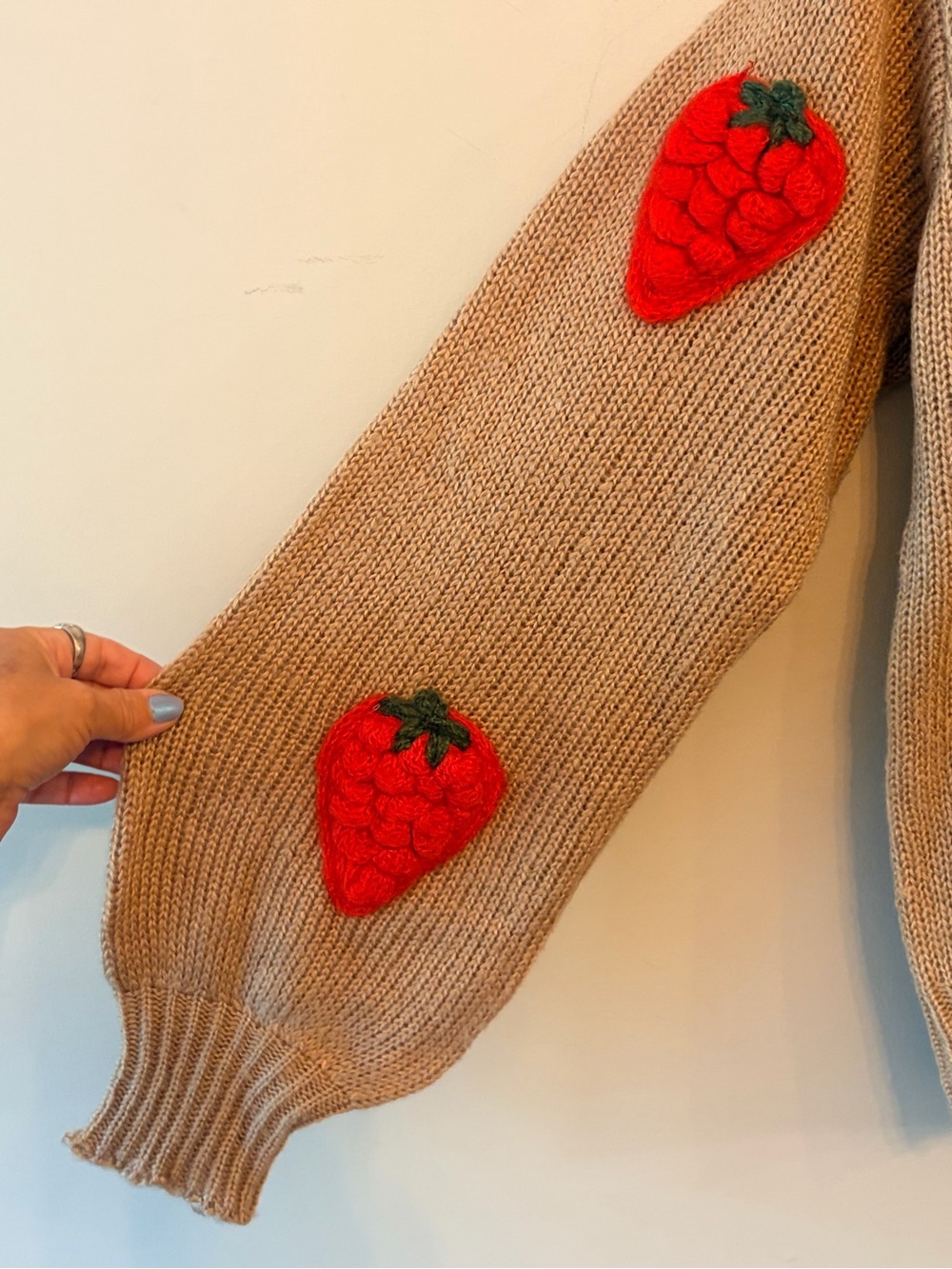 Whimsical Strawberry Appliqué Cottagecore Cardigan Sweater 🍓 - Picture 5 of 7